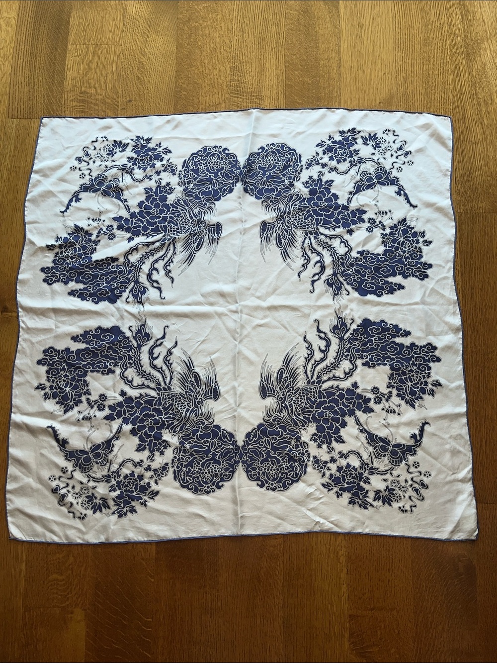 Shanghai Tang Mulberry Silk Scarf in Blue and White Print